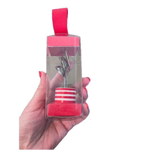 Brand New Crate & Barrel Mini Red Striped Ceramic Crock & Metal Utensils - Picture 5 of 7